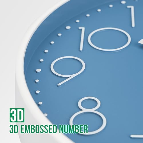 Image of Wall Clock Non-Ticking Silent Modern Simple Style Round Decor Clock Stereoscopic Dial Quartz Wall Clocks for Home /Office /School /Living Room /Bedroom /Kitchen (Cerulean, 8inch)