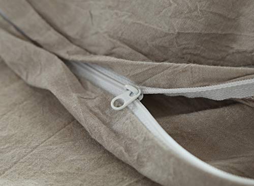 Image of F.Y.Dreams 100% Washed Cotton Duvet Cover for Weighted Blanket 48x72 inches with 16 Ties, Zipper on Long Side /Khaki /Just Duvet Cover