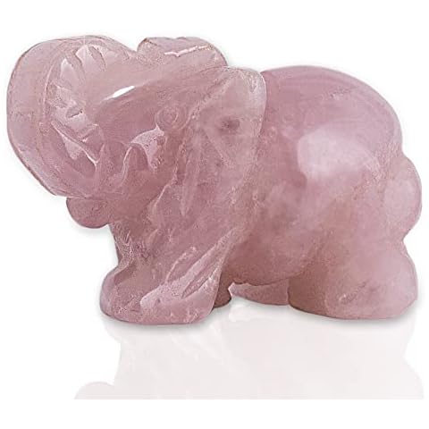Shropshire Crystals Rose Quartz Elephant Gift Set - Hand Carved from Authentic Crystal - Comes with Velvet Pouch & Guide (1) Cover