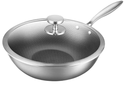 Wok de acero inoxidable con textura panal y tapa 30 cm