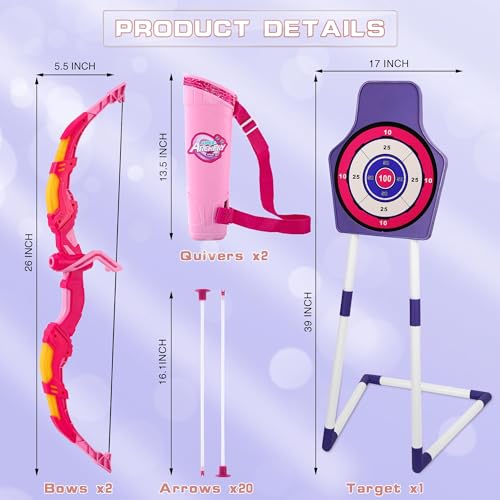 Bow and Arrow Set Girl Toys: 2 Pack LED Light Up Archery Set with 20 Suction Cup Arrows, Birthday Gift for Girls 5 6 7 8 9 10 11 12 Year Old, Outdoor Activities Toys Essentials for Kids Age 4-8 8-12 by Handwell - Image 6