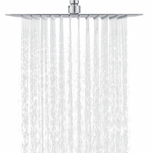 DETBOM Rociador Ducha Cuadrada 30x30 cm/12 Pulgadas - Acero Inoxidable 304, Alcachofa Ducha Antical con 144 Boquillas de Silicona, Cabezal Ducha de Lluvia, Rotación de 360°, Cromo
