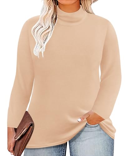 Image of CARCOS Womens Plus Size Tops Mock Neck Long Sleeve Shirts Turtleneck Tunics for Fall Winter XL-5XL