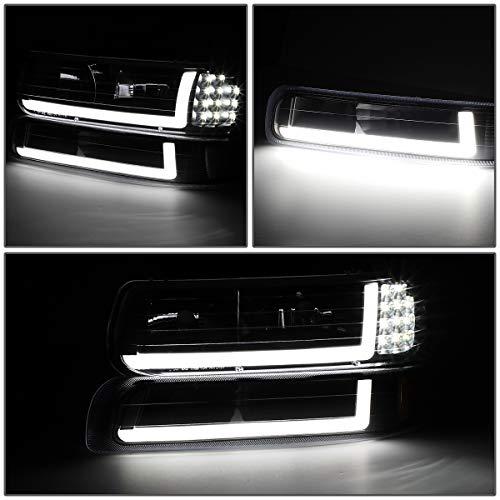 Image of DNA MOTORING Pair Headlight Assembly Compatible with 99-02 Silverado 1500 2500 /01-02 Silverado 1500 2500 HD, w /LED Daytime Running Light Bar, Black /Smoked, HL-LB-CSIL99-BK-SM-CL1