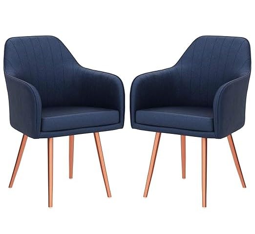 Image of Nexon Chair Set of 2 Velvet Dining Chairs, Cushion Seat Chair for Living Room Bedroom Restaurant, Modern Contemporary Upholstered with Polished Rosegold Metal Legs (Navy)