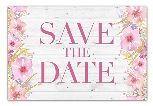 Image of Stonehouse Collection Rustic Pink Floral and Barnwood Save The Date Postcards - 40 4 inch x 6 inch Postcards - Wedding, Baby Shower, Birthdays, Celebration Announcements (Rustic Floral)