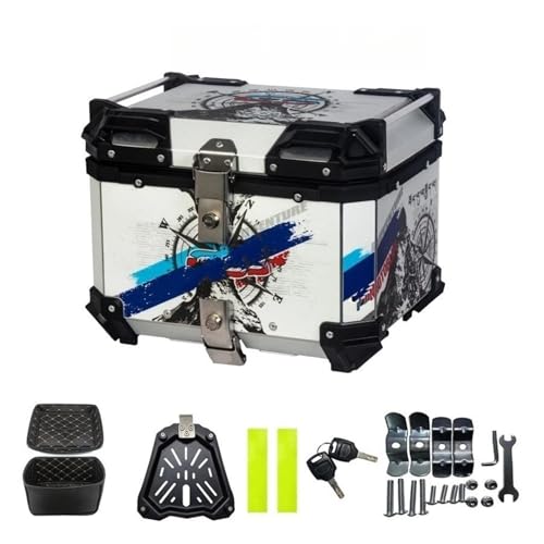 Top Case Moto Aluminium Blanc 45L - Coffre Arrière Universel pour Sécuriser votre Casque