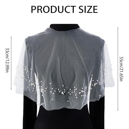 NICENEEDED Capelet Pearl Shawls Wraps for Women, Soft Tulle Capes and Wraps for Evening Dress, Elegant Soft Silky Sparkly Wedding Bridal Scarf2