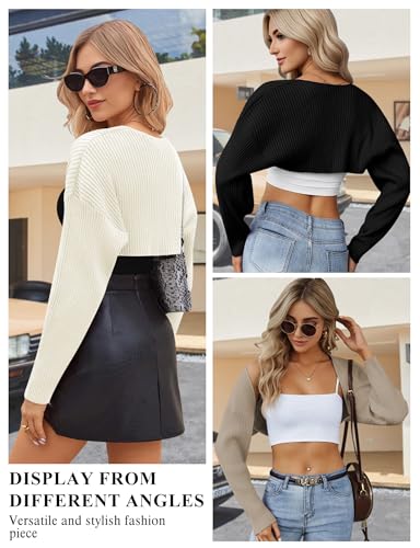 AURUZA Cropped Cardigan Shrugs for Women Bolero Open Front Crop Sweater Long Sleeve Cardigan Fall Outfits Knit Tops Clothes4