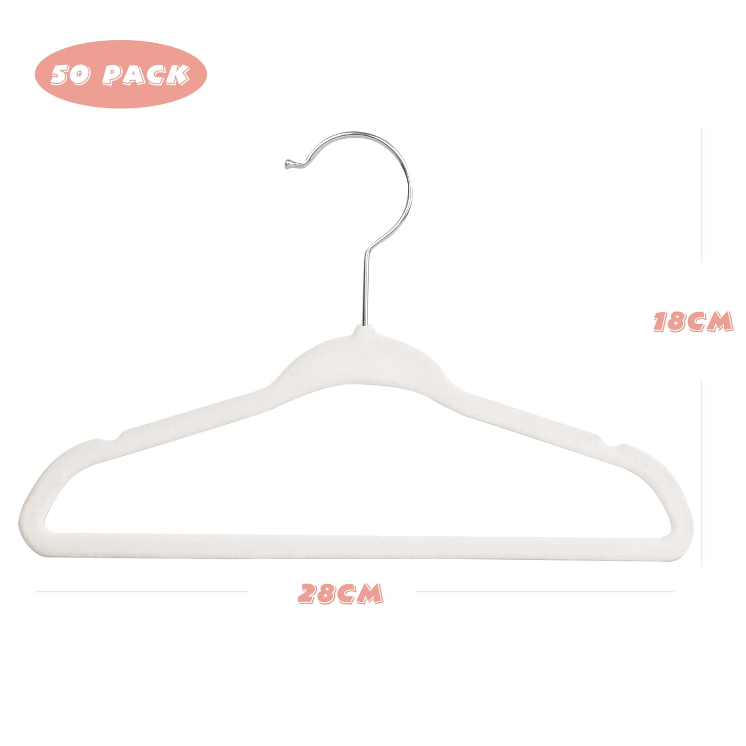 Anti-Rutsch-Kinder Kleiderbügel aus Samt, Ultra-schlanke, platzsparende Baby-Kleiderbügel aus Samt, 360 Grad drehbarer Haken, robuste und langlebige Baby-Kleiderbügel, 50 Stück (28cm, Weiß)