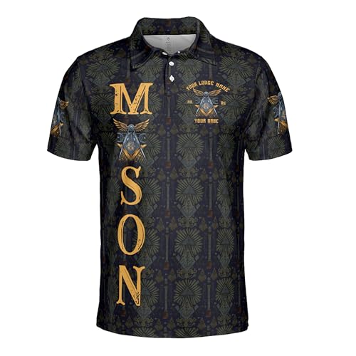 Customize Name, Lodge Name Masonic Pattern Seamless Freemason 3D Men's Polo Shirt S-5XL2