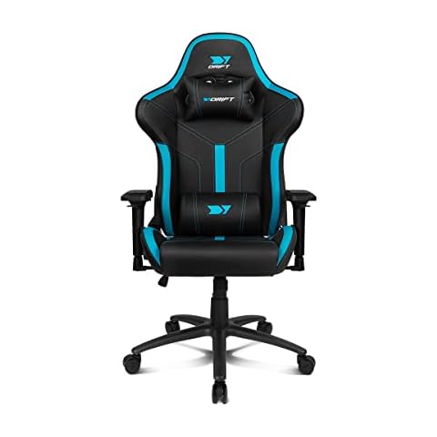 DRIFT GAMING Silla DR350 -DR350BL - Silla Profesional, Polipiel, reposabrazos 4D, Ruedas silenciosas, pistón Clase 4, inclinación, cojin Lumbar/Cervical, Color Negro/Azul Cover