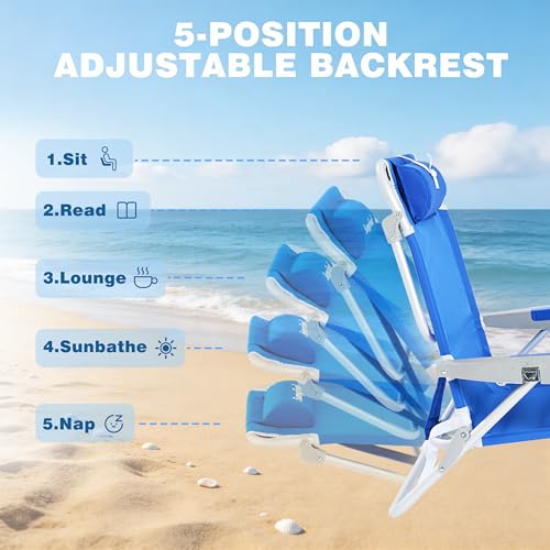 Image of SUNNYFEEL Extra Wide 28 inch Low Beach Chair 2 Pack 5 Position Lay Flat, XL Oversized Portable Folding Camping Chairs with Cup Holder for Outdoor /Trip, Foldable Backpack Beach Chair for Adults
