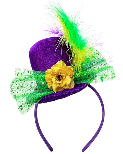 Mardi Gras Mini Top Hat Headband Fascinator Purple Festive Carnival Crazy Hat for Women Mardi Gras Party Parades Halloween Costume