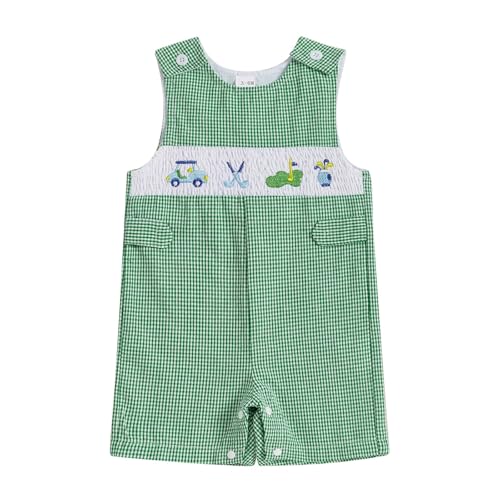 Image of Bonangber Newborn Baby Boy Golf Outfit Golf Print Sleeveless Smocked Tank Romper Overall Jumpsuit Cute Baby Summer Clothes