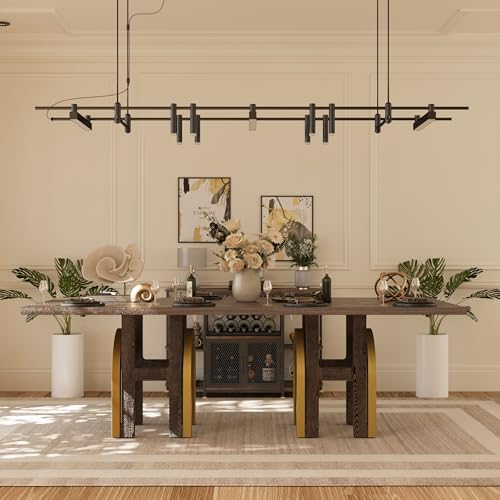 94-Inch-Large-Brown-Wooden-Dining-Table-for-8-10-People-Farmhouse-Rectangular-Dining-Table-with-H-Shape-Solid-Wood-Legs-U-Shape-Brushed-Gold-Base-for-Kitchen-Dining-Room-Office 94 Inch Large Brown Wooden Dining Table for 8 10 People Farmhouse Rectangular Dining Table with H Shape Solid Wood Legs U Shape Brushed Gold Base for Kitchen Dining Room Office