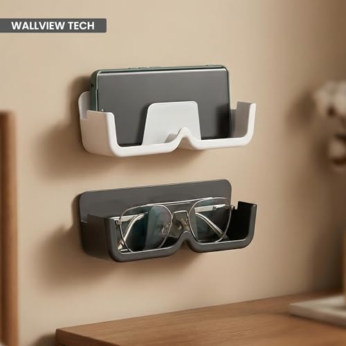 Image of Pack of 4 Specs Holder Wall Mounted /Wall Mounted Mobile Phone Holder / Storage Case For Phones with Strong Adhesive Strips /Eyewear Case Shelving /Sunglasses Display Case /Multi-Purpose Stand (Black)