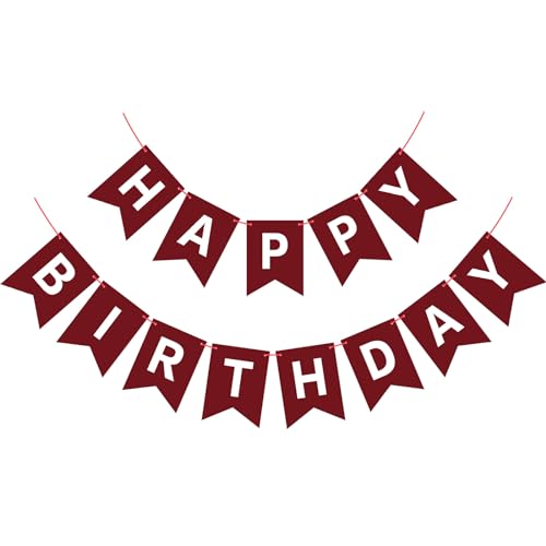 Image of Hooqict Burgundy Happy Birthday Banner Sign for Backdrop Burgundy Birthday Party Decorations for Kids Girls Women Party Banner Wall Porch Door Hanging Garland
