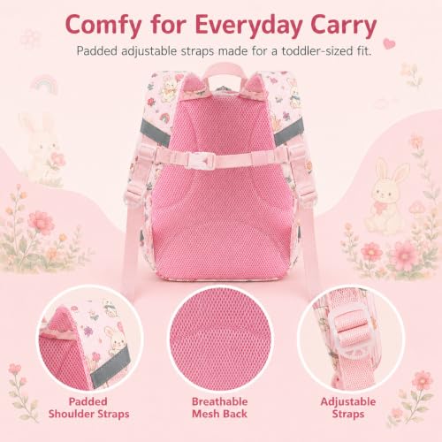 Image of LOIDOU Toddler Backpack for Girls Ages 2-4, 12 Inch Mini Preschool Daycare Bookbag with Insulated Snack Pocket, Corduroy Small Kids Travel Backpack, Pink Bunny