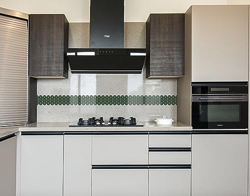 Image of WallDesign Green Matrix Shell Tile Sticker - 6.25 in X 10 Ft Self-Adhesive Border for Bathroom, Kitchen, Cupboard, Door, Cabinet, Furniture, Table, Glass, Wall