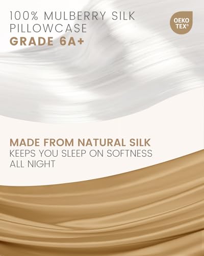 THXSILK 100% Mulberry Silk Pillowcase for Hair and Skin, Grade 6A+ Mulberry Silk Pillow Case, Hypoallergenic Pillow Case with Zipper, 1pc(California King Size 20"x40", Metallic Gold)