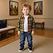 Boys' plaid shirt jacket + jeans two-piece set, spring and autumn fashion casual wear, suitable for height 100-140cm (Plaid-Orange, 130)