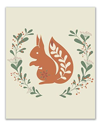 Nordic Woodland Animals Prints - Set Of 6 (8X10 Inches) Glossy Modern Scandinavian Nature Nursery Wall Art Decor - Brown Bear - Deer - Badger - Owl - Fox - Squirrel #TOP6