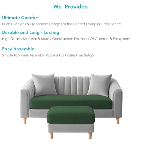 Image of Doraldo 2 Seater Sofa Set with Ottoman for Living Room (Green Grey) Premium Fabric Sofa