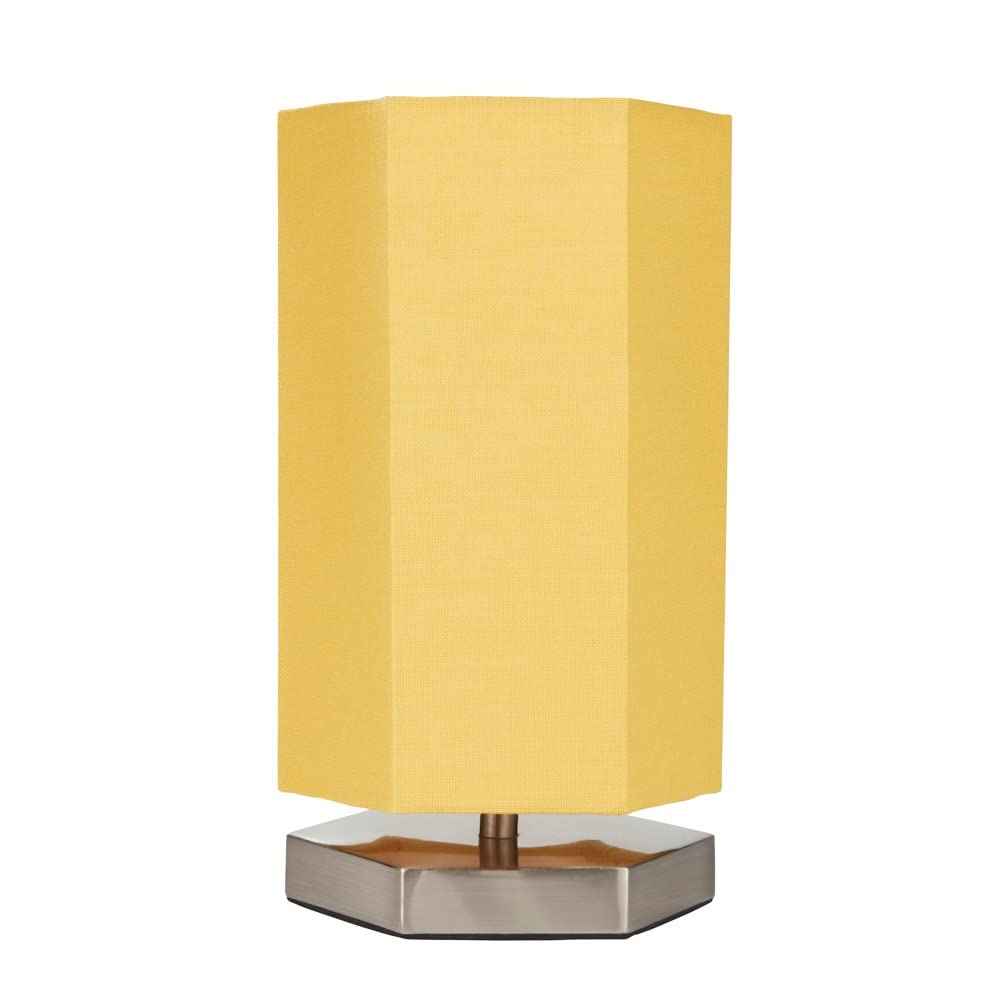 LITECRAFT Glow Hexagon Table Lamp Bedside LED With Ochre Shade - Satin Chrome