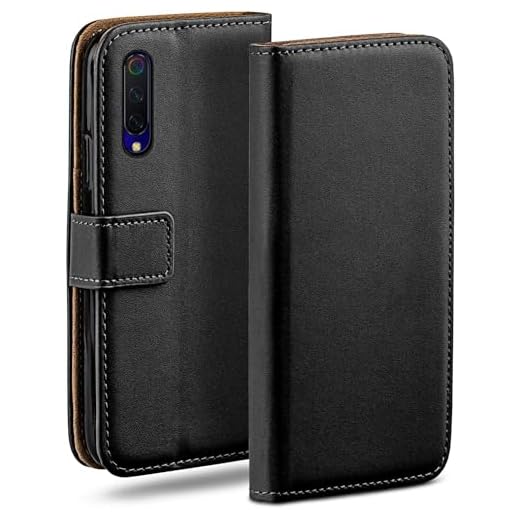 moex für Xiaomi Mi 9 SE Hülle mit Kartenfach, Handyhülle klappbar 360 Grad Schutzhülle, PU Leder Handytasche Xiaomi Mi 9 SE Klapphülle Flip Case, Schwarz