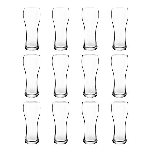 Set of 12 Durable Everyday Weizen Style Beer Glasses - 285ml Capacity - Dishwasher & Freezer Safe.