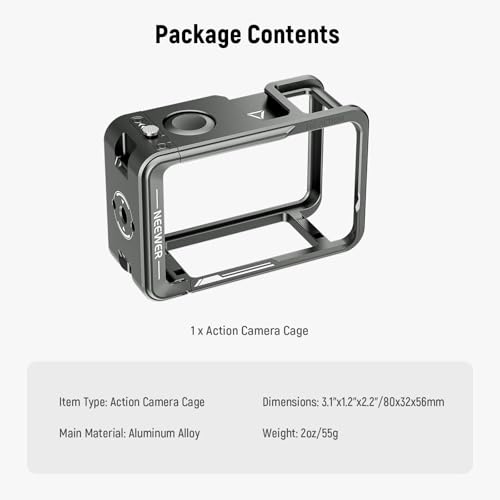 Image of NEEWER Cage For Osmo Action 5 Pro 4 3 Protective Metal Video Rig With Cold Shoe 1 /4 Thread Shutter Button Compatible With DJI Mic DJI Magnetic Adapter Mount AC014
