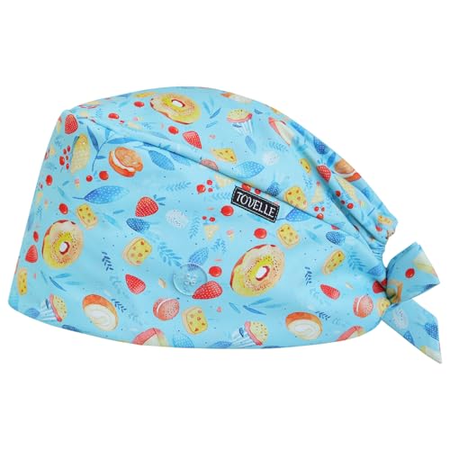 Image of Scrub Caps for Women with Buttons, Classic Surgical Caps | Double-Sided Printed, Adjustable,Long Hours, Sweatbands, Fabric Help Reduce Static Buildup