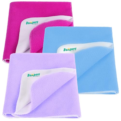 Bumpers The Baby Co. Anti-Piling Premium Quick Dry & Absorbent Sheet Polycotton Baby Bed Protecting Waterproof Mat(Violet+Sea Blue+Rani Pink, Small, Pack of 3)