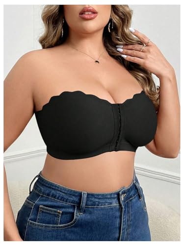 Image of OYOANGLE Women's Plus Size Front Closure Push Up Strapless Bandeau Bra Wireless Tube Bralettes with Clear Strap