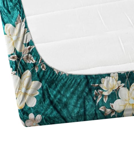 Image of Premium Elastic Fitted Warm bedsheets for Winter for Double Bed, Elastic Fitted Winter bedsheets for King Size Bed with 2 Pillow Covers, Size - 72 x 78 Inches (Green)