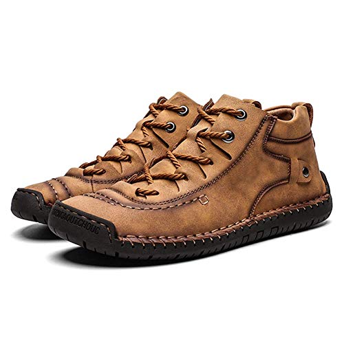Lanbowo Zapatillas para Hombre Botas de Nieve Cálido Zapatos Anti-Deslizante High Top Zapatillas Transpirable para Invierno Aire Libre - Brown-A, 41