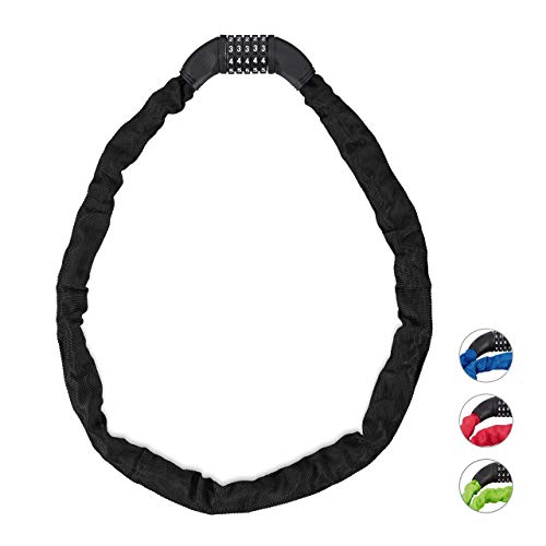 Preisvergleich Produktbild Relaxdays, schwarz Zahlenschloss Fahrrad, sicheres Kettenschloss mit 5-stelligem Zahlencode, 120cm, Fahrradschloss Stahl