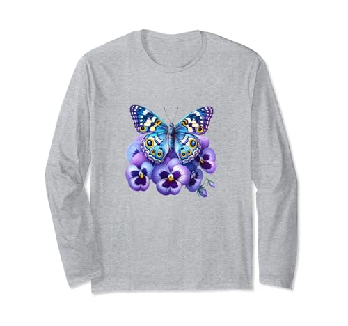 Butterfly Purple Floral Pansy Demencia Alzheimer's awareness Manga Larga