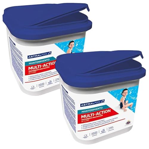 Piscival- Pack 2 Cloro Multiacción 5kg - Efecto desinfectante, antialgas y floculante- Mantiene el Agua Limpia, cristalina y sin Algas.