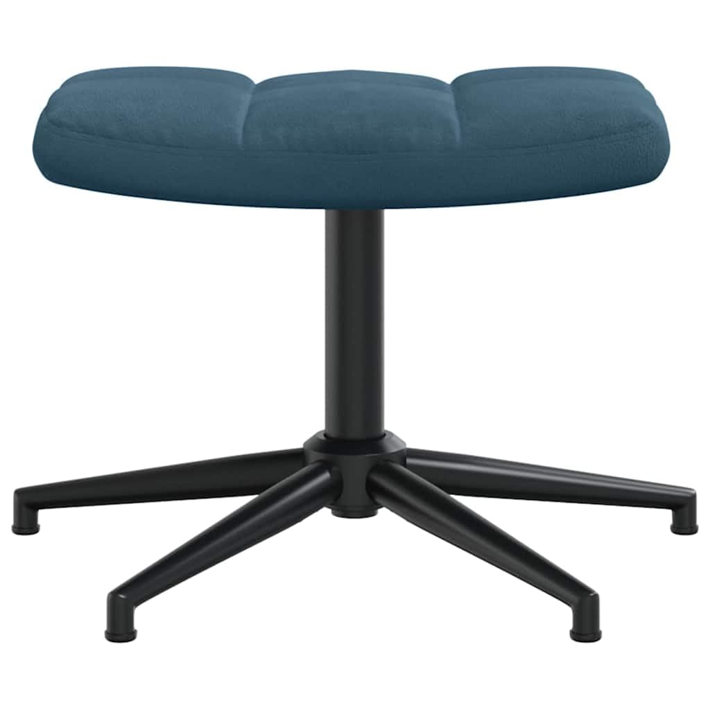 Poltrona Relax con Poggiapiedi Girevole a 360 in Velluto Blu | Poltroncina imbottita per soggiorno e camera da letto con movimento rotatorio completo e poggiapiedi abbinato.
