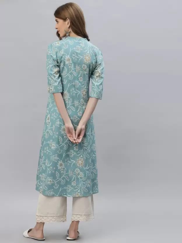 Image of Women's Mauve Floral Printed Straight Kurta with Mandarin Collar (Only Kurta)