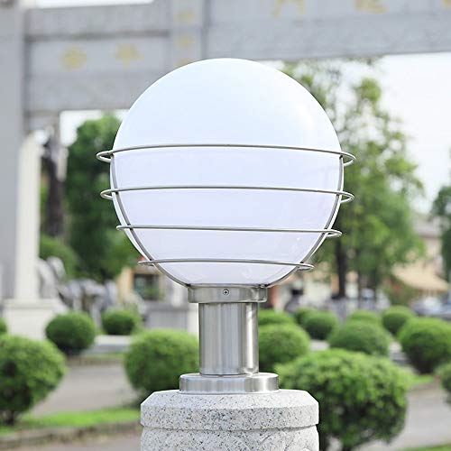 Columna de bola de acero inoxidable Bola redonda Luz de pilar de jardín impermeable al aire libre E27 Luz de poste de acrílico blanco Césped Patio Paisaje Jardín Soporte Linterna Lámpara de exterior