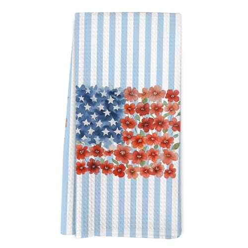AHNWICNR American Flag Kitchen Towels 4th of July Patriotic Decorative Dish Tea Towel Red and Blue American Flag Hand Towels for Kitchen Bathroom Memorial Day Blue Bathroom Decor 16x24in