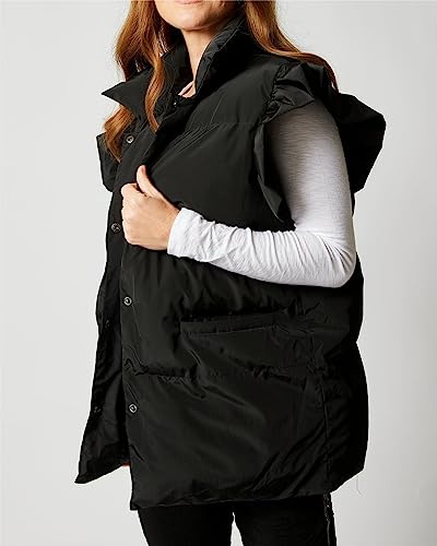 Valphsio Women's Puffer Vests Ruffle Sleeve Winter Button Down Padded Gilet with Pockets4