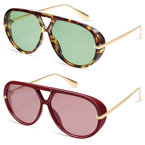 Image of VANLINKER Oversized Trendy Polarized Aviator Sunglasses for Women Men Retro Round Sunglasses Vintage Shield Shades VL9798