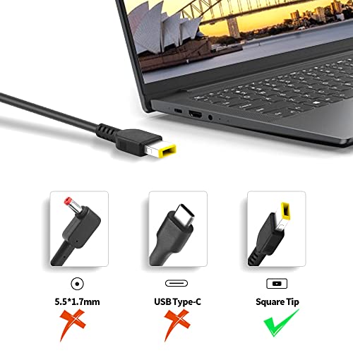 Image of 135W 20v 6.75a Pin Size USB (Slim tip /Square) Charger Compatible with Lenovo ThinkPad X1 Extreme Gen 1 2 3 4 5 W540 W541 T440 T440S T440P T470P T540p T15p Ideapad Yoga Y50-70 Y50-80 Y50p Y50p-70 Y50c