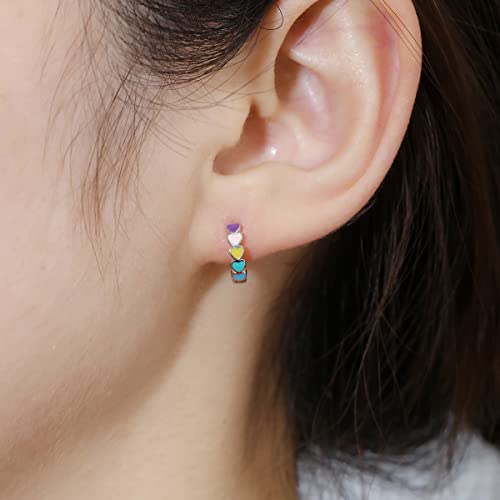 Colorful Heart Earrings S925 Sterling Silver Love Huggie-hoops Earrings2