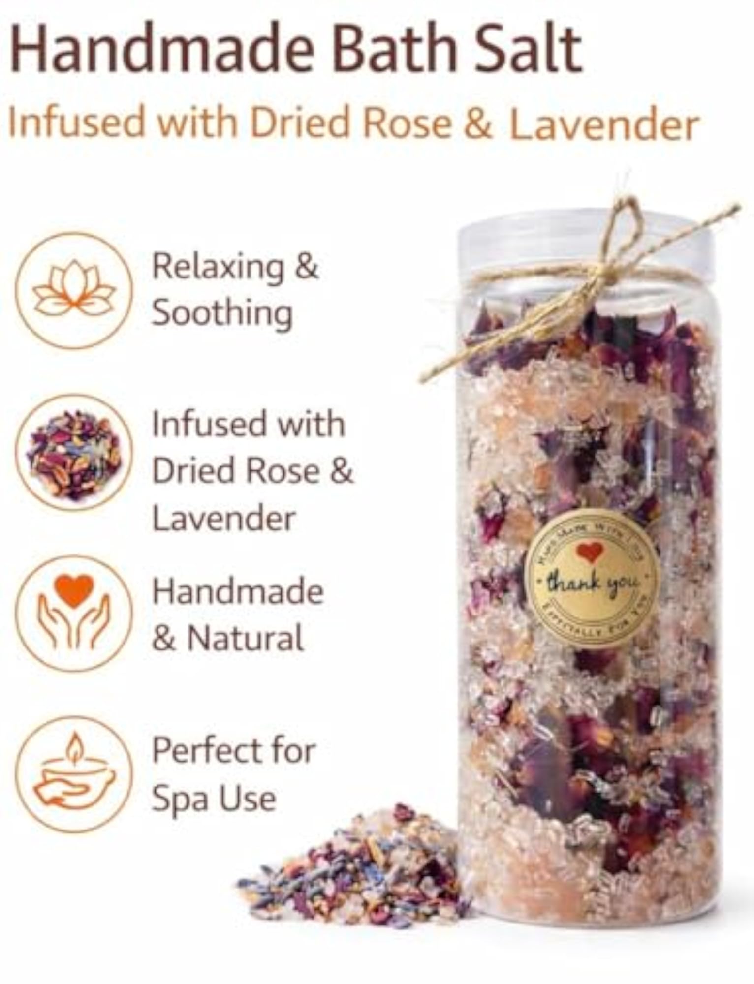 Handmade Bath Salt with Dried Rose & Lavender