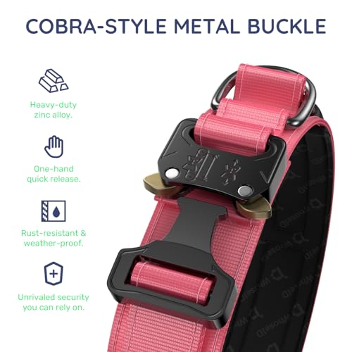Image of Premium Tactical Dog Collar - Adjustable Military Heavy Duty Dog Collar for Medium Large Dogs - Durable Metal Buckle Dog Collar with Leather Control Handle and Soft Comfortable Padding